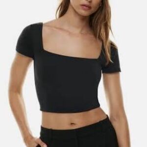 Aritzia Contour Square Neck Short Sleeve Crop Top Black